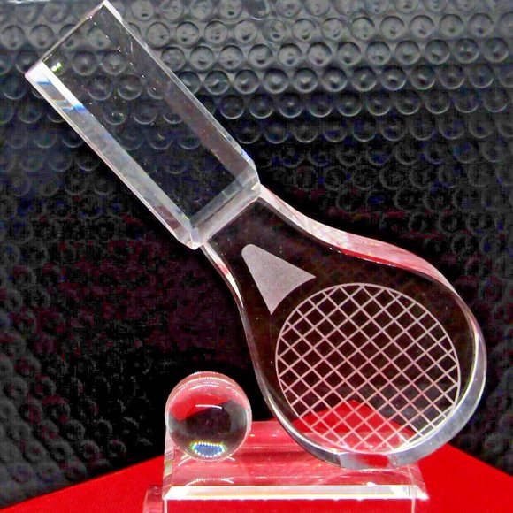 NEW Optic Crystal 6 1/4" Tennis Trophy Racket and Ball with Presentation Box